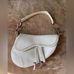Dior Vintage White on white Leather Saddle Bag